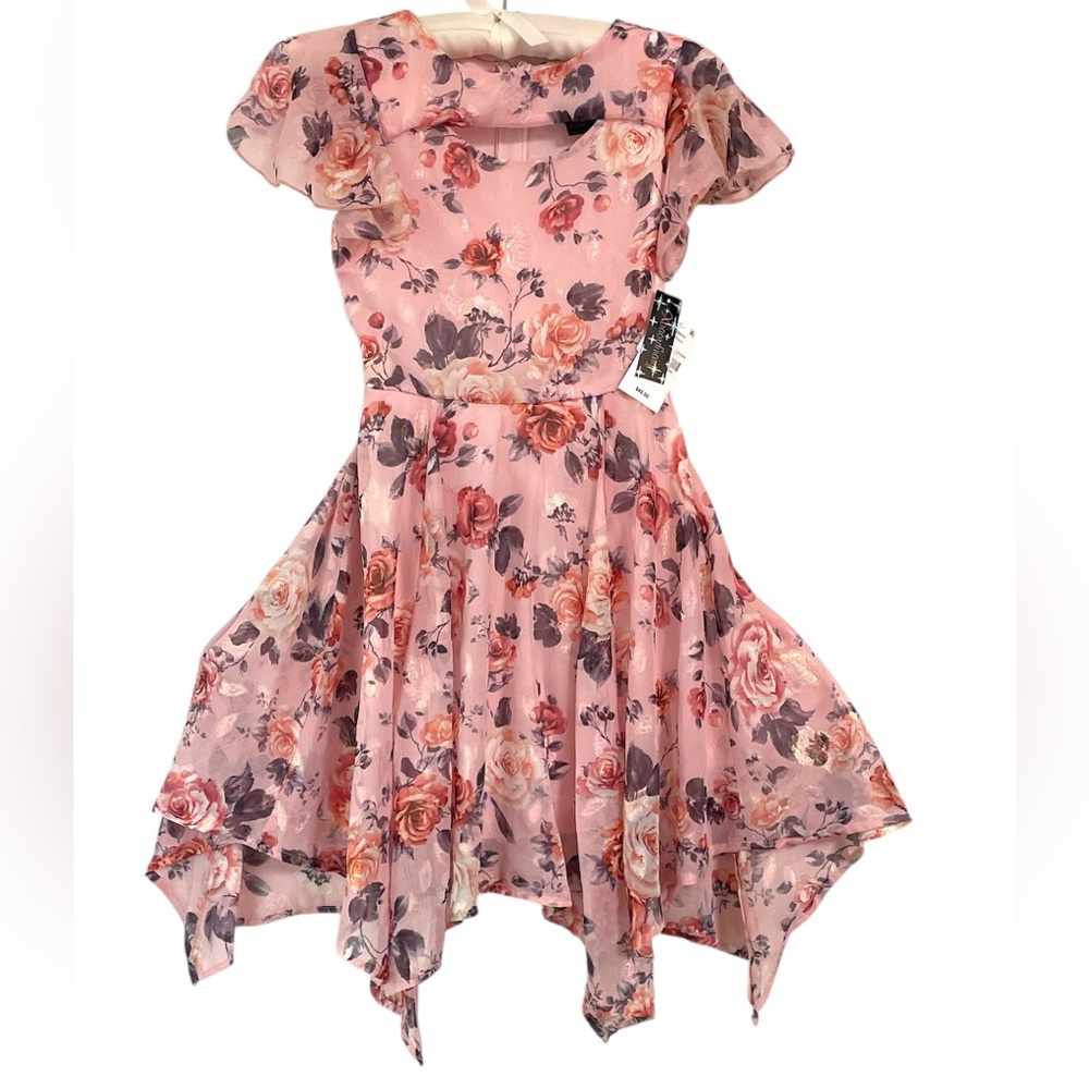 Xtraordinary Big Girls Floral High-Low Dress. Size 16- Peach Pink - NWT
